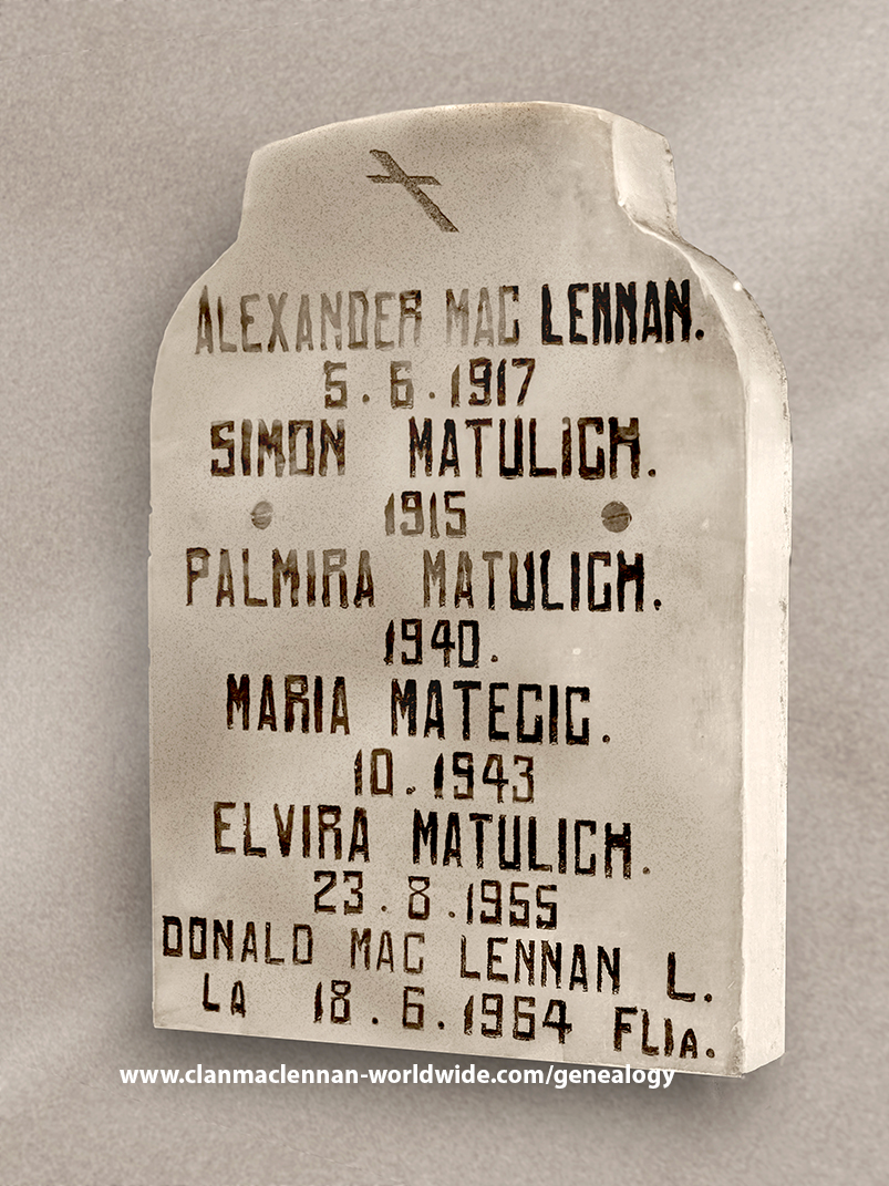 Photo of headstones/Alexander MacLennan d1917 memorial stone crypt Pt Arenas municp cem